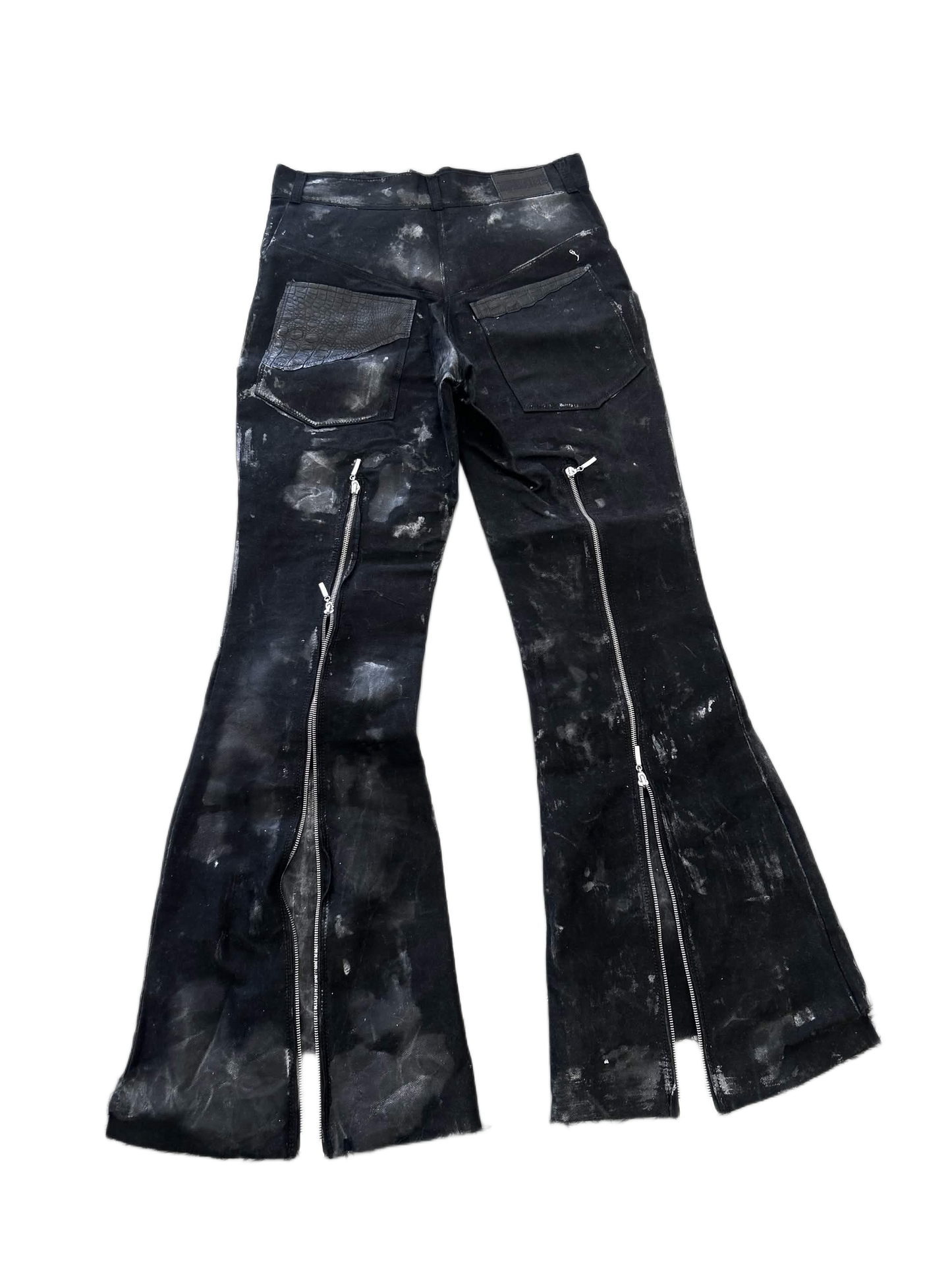 waxed leather patch zippers jeans