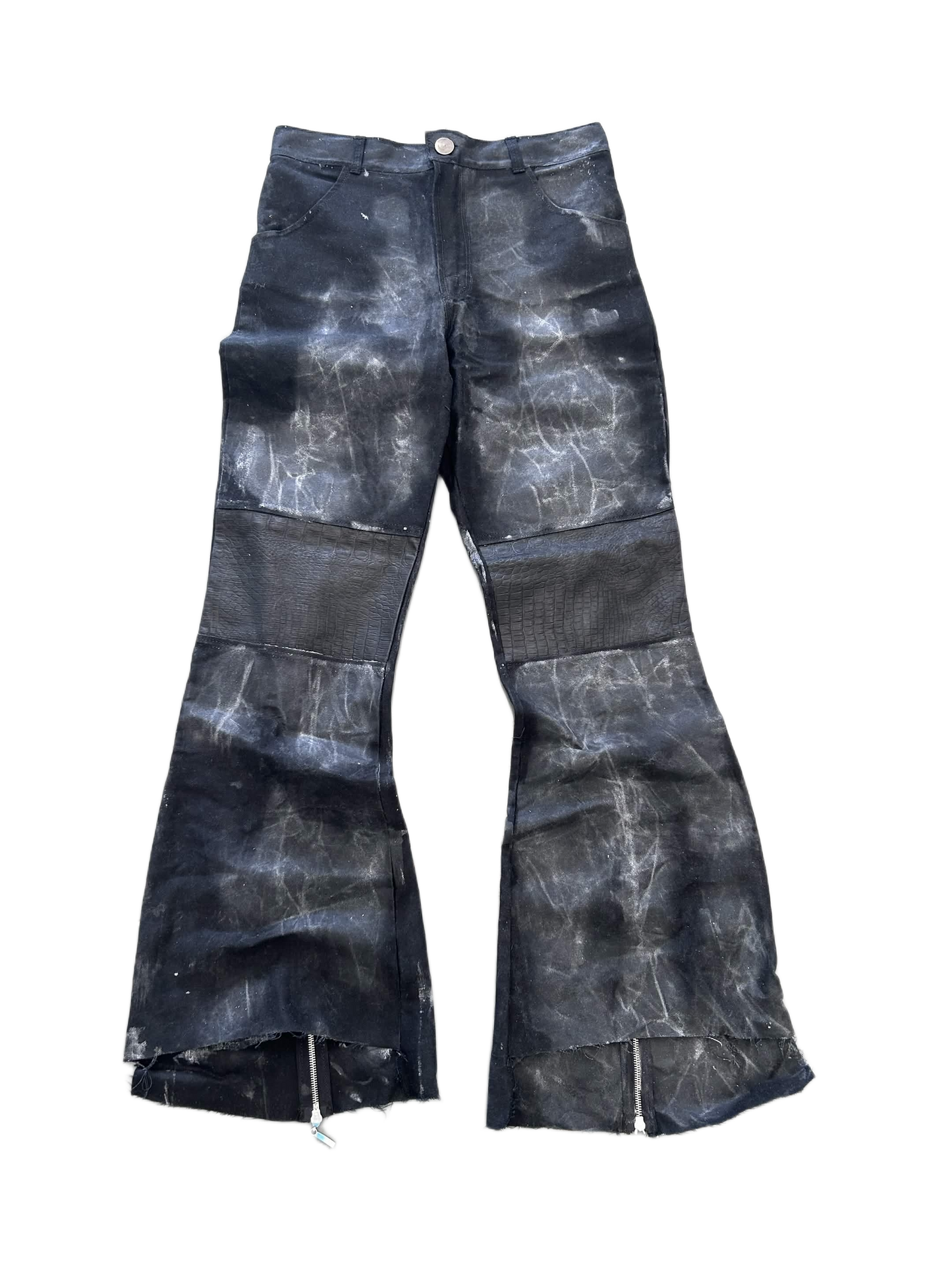 waxed leather patch zippers jeans