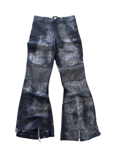waxed leather patch zippers jeans